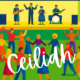 Colourful cartoon image of people dancing to a ceilidh and with the word ceilidh across the lower middle.